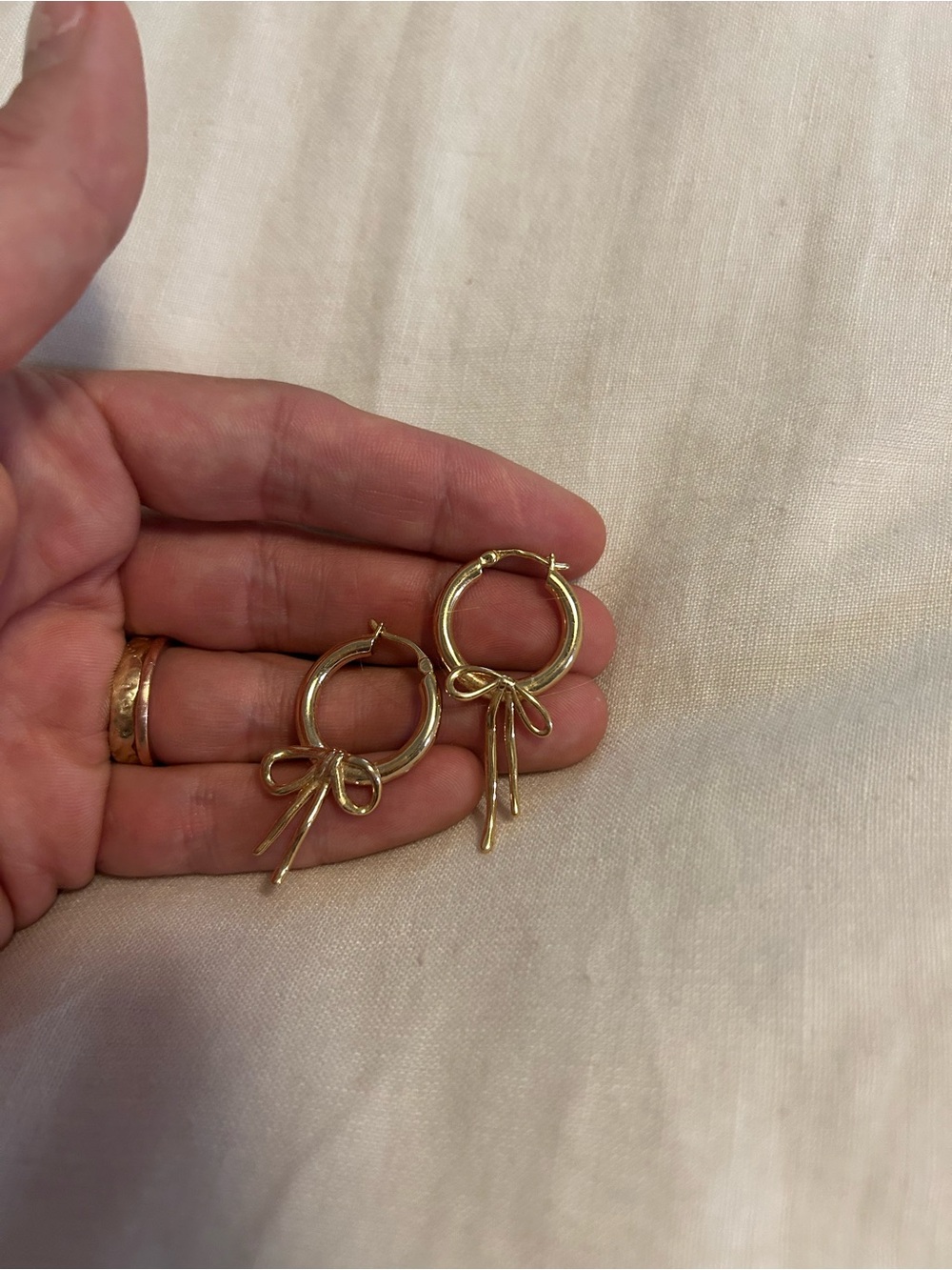 Gold Bow Drop Hoop Earrings for Women
